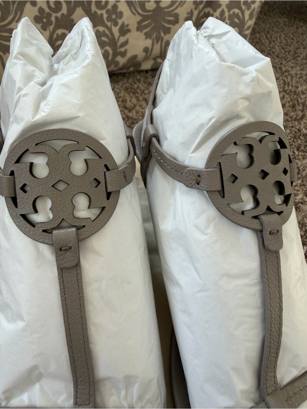 Tory Burch Taupe Miller T-Strap Leather Sandals - Picture 5 of 6